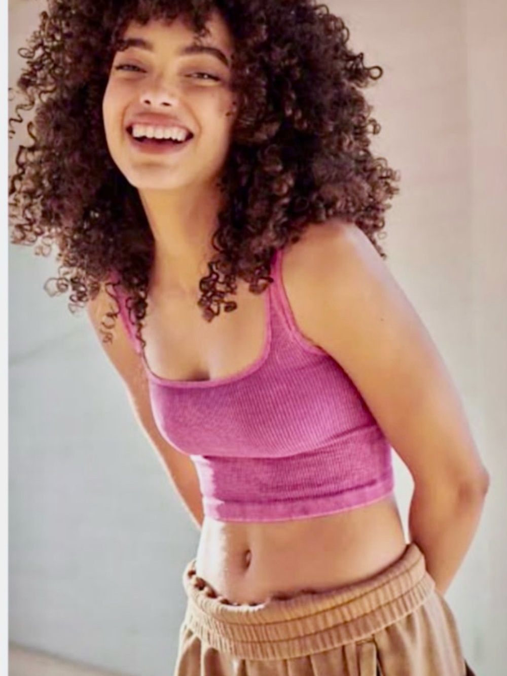 Free People Movement happiness runs scoop neck crop top mineral washed pink